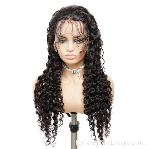 Lsy Indian Deep Wave Swiss Lace Frontal Wig 10-24 Inch Glueless Lace Front Wigs Natural Black Alimice Wigs For Black Women